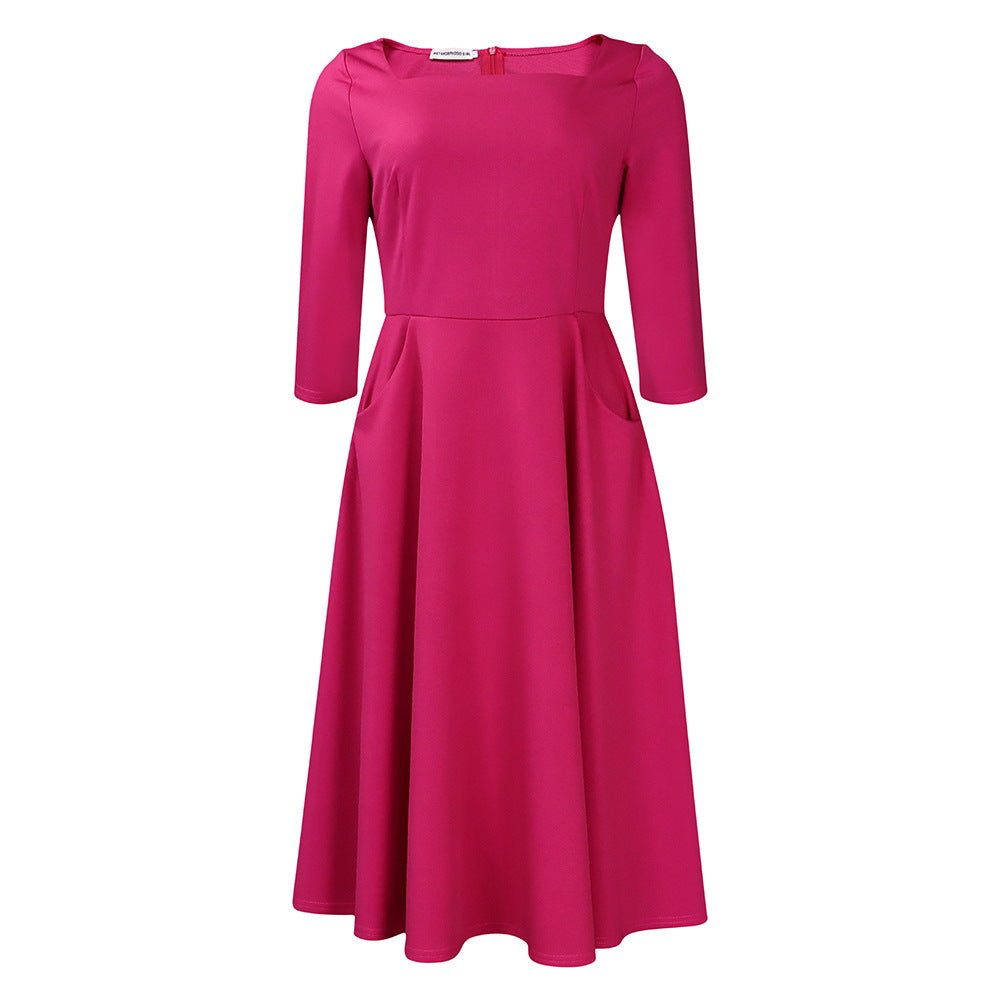 D456  cross-border women's autumn/winter new fashion elegant pocket large skirt evening dress african dress