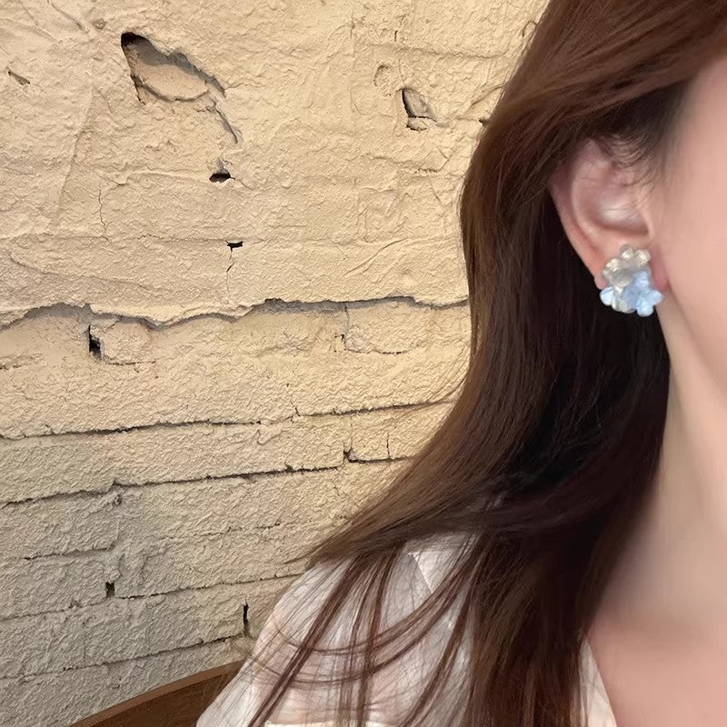 Blue floral stud earrings - spring seaside vibes, vacation style, trendy, fresh, sweet, and elegant earrings - wholesale