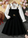 Girls' patchwork dress -  autumn collection - pink striped princess dress - stylish long sleeve children's dress
