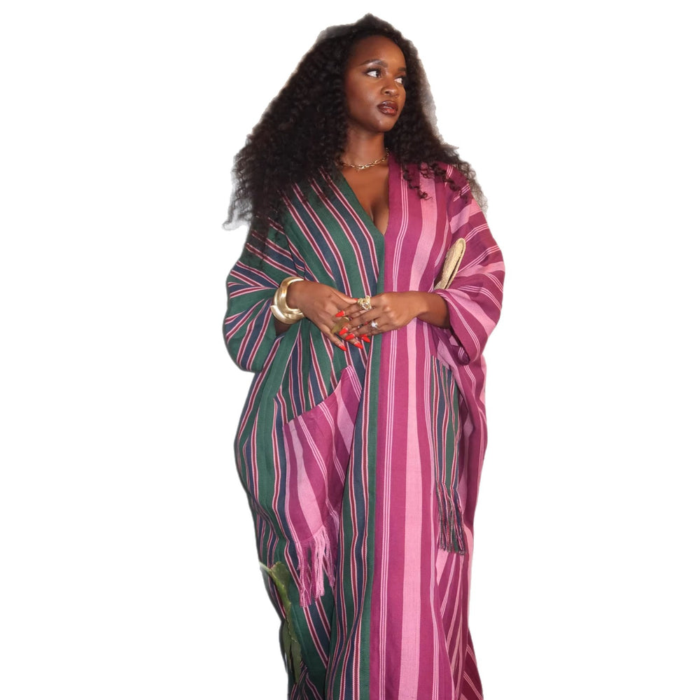European and american cross-border women's clothing  summer new arrival: african-style plus size elegant color block striped loose long dress