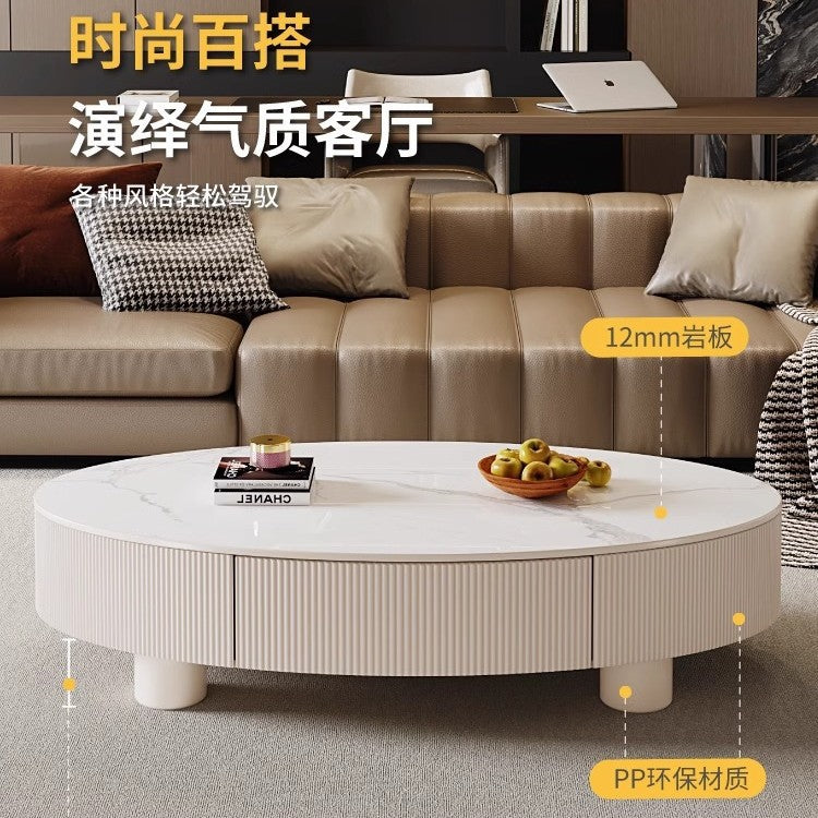 Italian oval coffee table - minimalist luxury living room set with rock slab top, perfect for small spaces