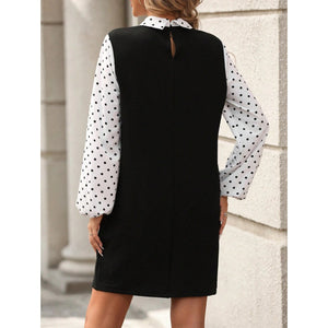 fashion  autumn new arrival polo collar polka dot printing lantern sleeve elegantshortdress