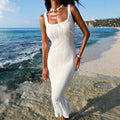 hollow-out knit cami dress - women's european & american style vacation dress, slim fit, ruffle hem bodycon maxi dress