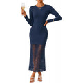 sweet style  autumn new arrival: high-end elegant long-sleeved maxi dress with lace paneling