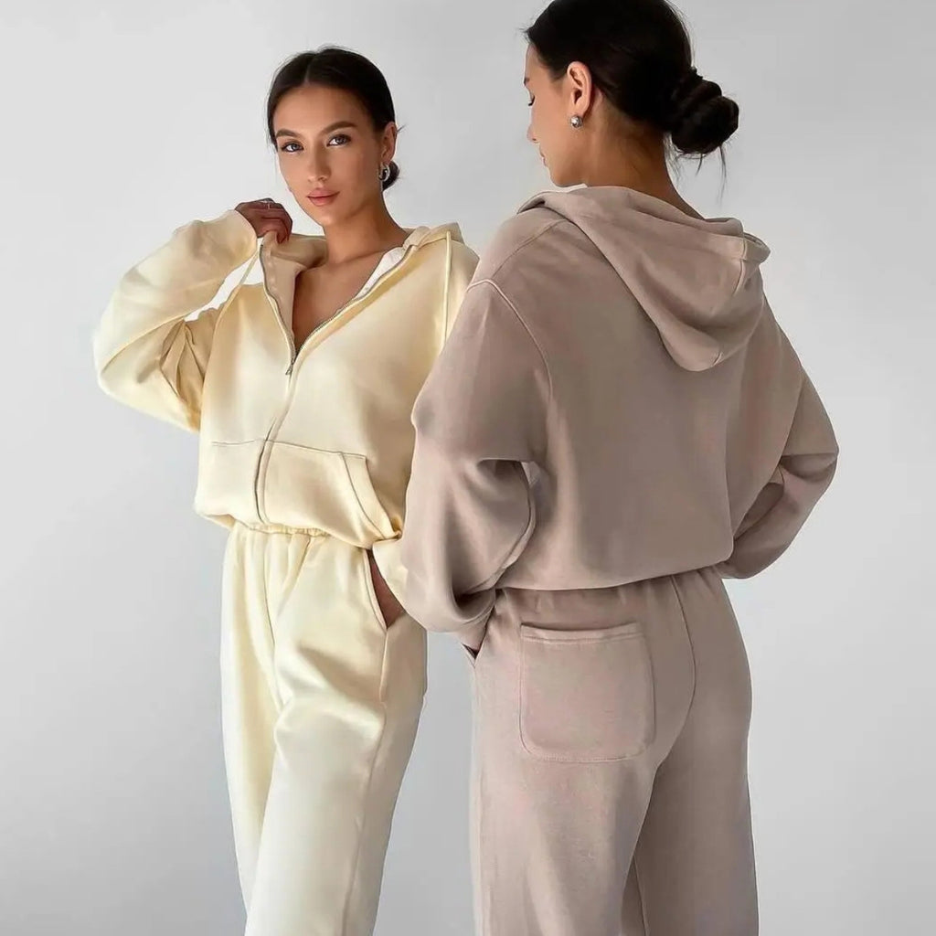 Europe and the United States popular 2024 independent station   autumn women's hooded zipper cardigan sweater casual suit