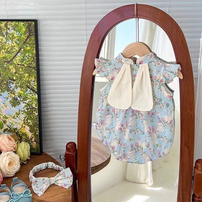 Newborn infant casual fashion short-sleeve bodysuit summer thin clothes baby girl triangle romper outfit