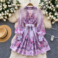 spring new arrival: royal court style retro stand collar dress - european & american socialite design, cinched waist, single-breasted button, printed maxi dress