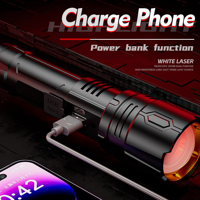 Cross-border strict selection of white laser flashlight outdoor emergency long battery life long-range long-range zoom intelligent electric display strong light flashlight