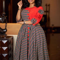 D598 women's foreign trade cross-border new fashion elegant round neck three-quarter sleeve printed patchwork african dress