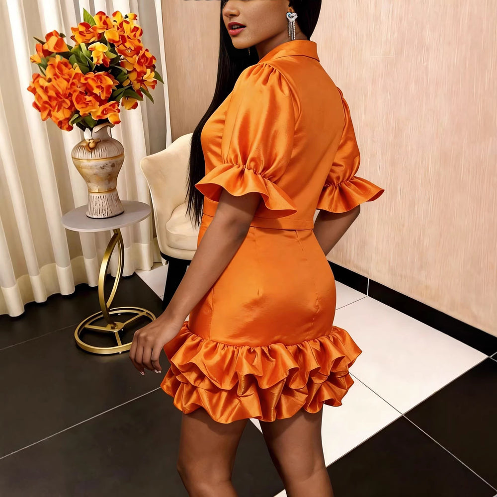 Bowknot satin top & slim-fit bodycon mini skirt two-piece set