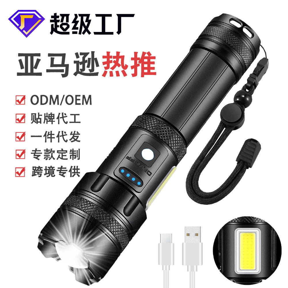 Customized  hot-selling strong light flashlight, support OEM 26650 charging zoom multi-function flashlight
