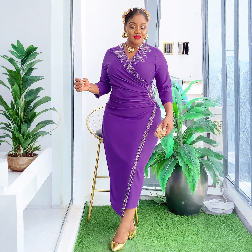 new arrivalplus size african women's clothing elegancefashiondress studded high waist figure-hugging hip skirt