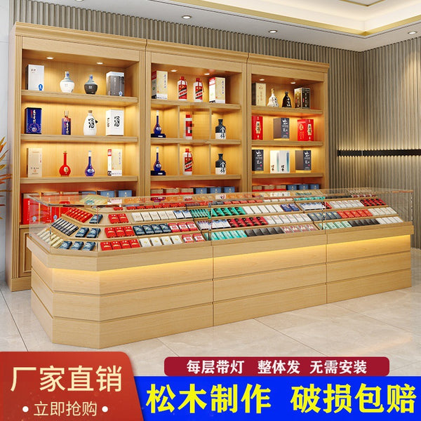 Solid wood glass cigarette cabinet display cabinet tobacco and alcohol counter checkout page tobacco monopoly convenience store supermarket shelf tea cabinet
