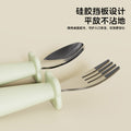 Baby silicone short-handled stainless steel fork and spoon set - self-feeding utensils for infants - cross-border hot seller