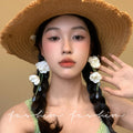 Super fairy white flower beaded tassel earrings for women classy atmosphere exaggerated earrings summer seaside photo accessories