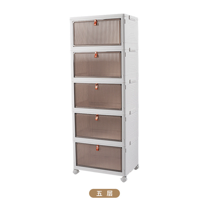Storage box with wheels Removable snack storage cabinet Household clothing Multi-layer storage box Transparent dust-proof finishing box