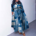 Amazon women's spring  new fashionable elegant printed tie-waist maxi dress - plus size available for export