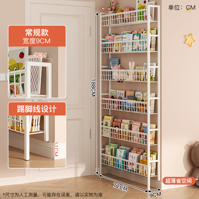 Behind the door shelf wrought iron ultra-thin bookshelf floor-to-ceiling children's simple extremely narrow crack wall wall hanging household storage cabinet