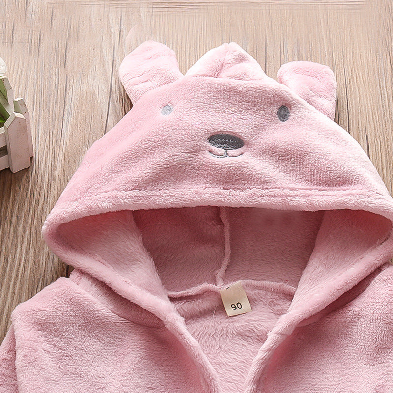 Girls' autumn/winter clothing: cute fleece-lined outerwear for baby girls, princess bathrobes for infants aged 0-3 years