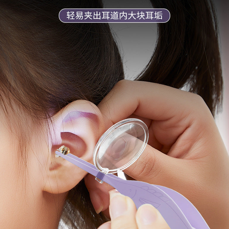 Rechargeable children's luminous ear scoop, baby ear scoop with light, ear tweezers, nose clip, ear picking tool, portable