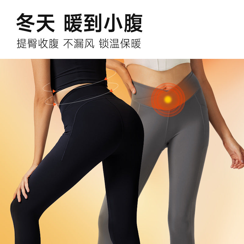 small warm velvet high waist hip lifting fitness pants outwear elastic sports pants tight training thin velvet yoga pants for women