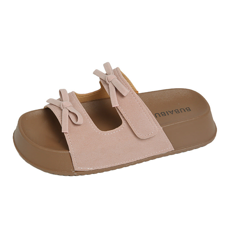Thick solebows sandals women's summer outwear new arrival height increasingfashioneasiest for matchcute soft bottom birkenstock flip-flops for women