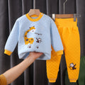 Winterpure cottonkidsheattechintimatessuit three-layer quilted baby high waist belly protection fleece-linedthickened autumn clothes and long trousers