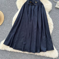 Frenchretrov neck metal buckle topstitch waist elegant sleeveless dress women's summer slimming lookelegance denim long skirt