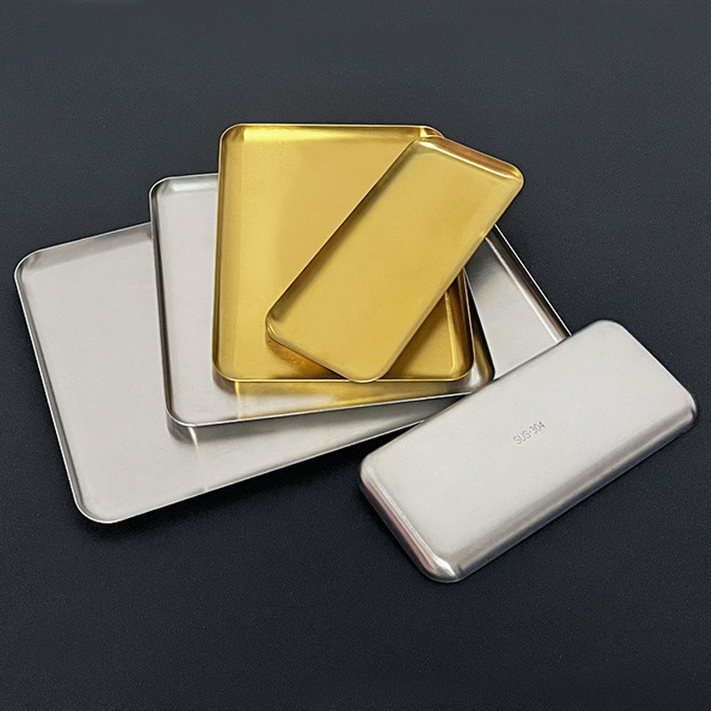 Korean style 304 stainless steel rectangular coffee shop tray dessert cake plate commercial gold bbq plate flat tray