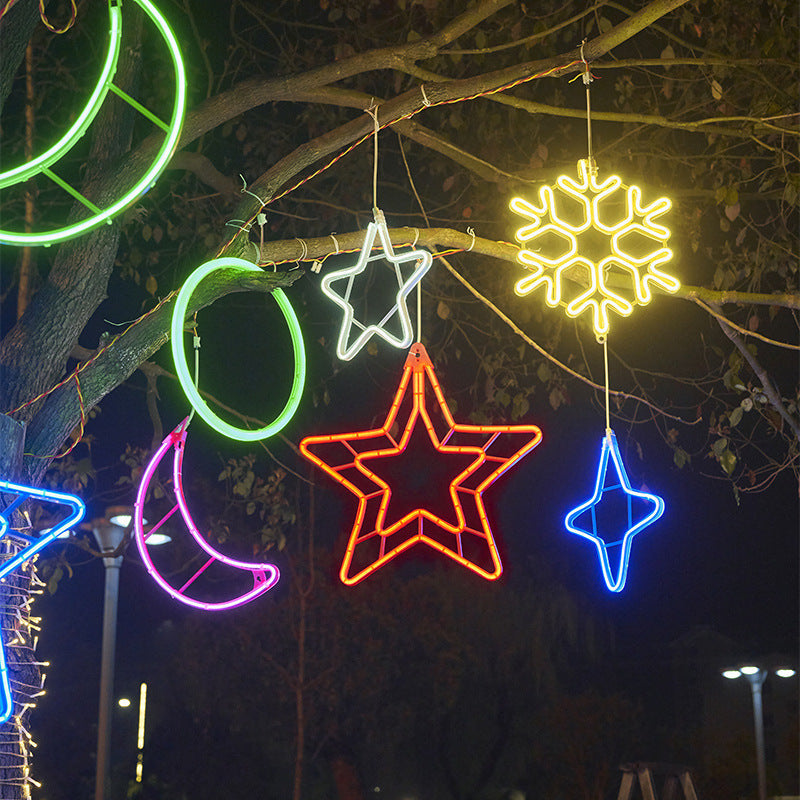 LED pentagram snowflake light Christmas modeling light Outdoor waterproof street lighting Holiday moon decoration hanging tree light