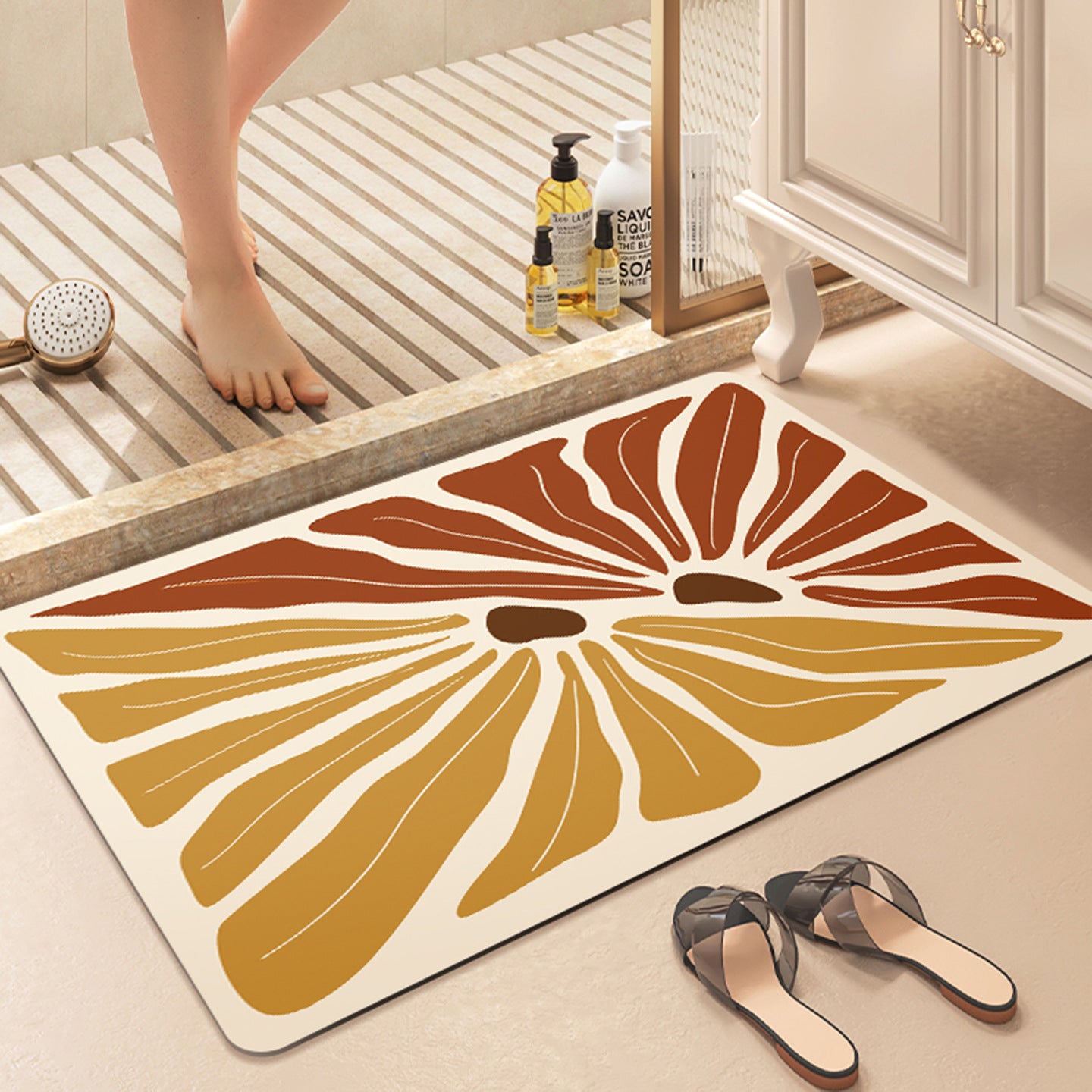Small fresh daisy bathroom floor mat soft diatom mud non-slip absorbent cushion bathroom foot cushion toilet door