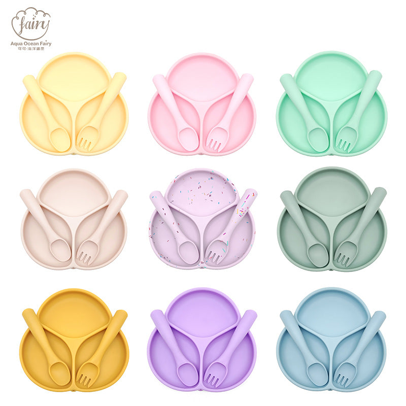 Children's Silicone Tableware Set Baby Food Grade Waterproof Silicone Plate Non-slip Integrated Supplementary Food Plate