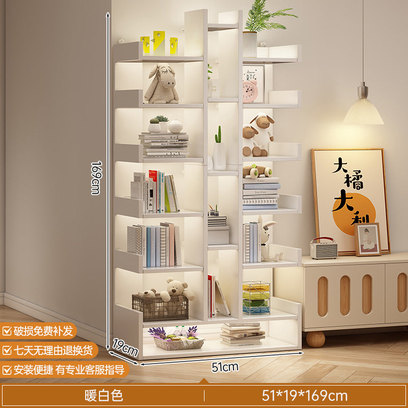 Simple small bookshelf, floor-to-ceiling shelf, integrated wall storage rack, living room office display rack, table side storage narrow cabinet