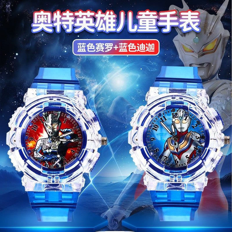 Ultraman watch kids toy boys cartoon luminous electronic watch 3-6 years old children mancero birthday gift