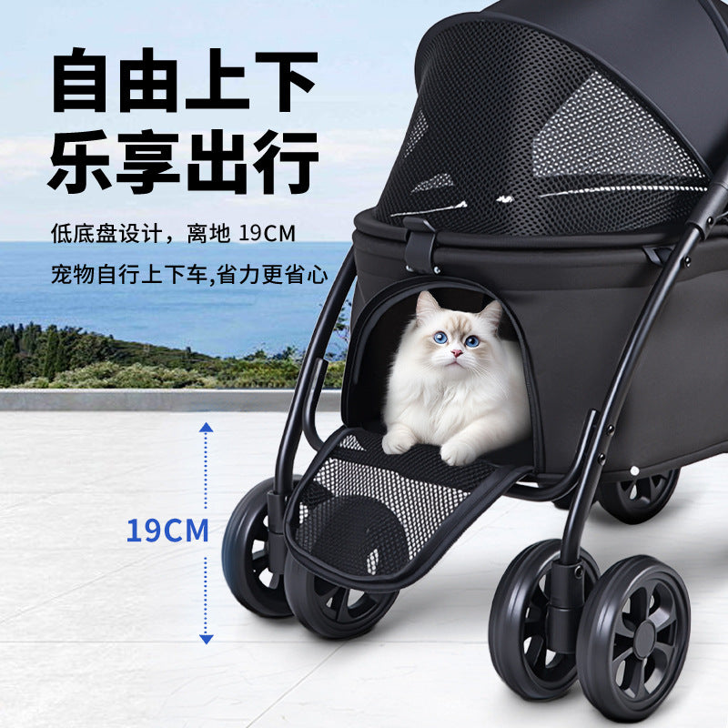 Lightweight foldable pet stroller cat dog four-wheel shock absorption stroller pet outdoor stroller teddy stroller wholesale