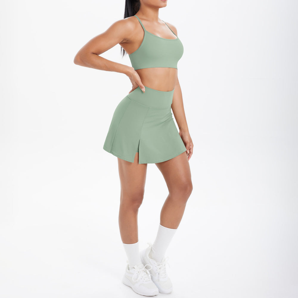 Cloud-feel casual high-waisted tennis skirt sexy strappy back yoga set quick-dry running fitness outfit