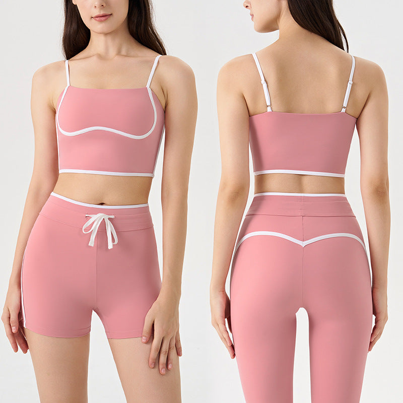 new arrivalcontrast color white striped running drawstring pants shorts three-quarter pants sports intimates bra yoga suit for women