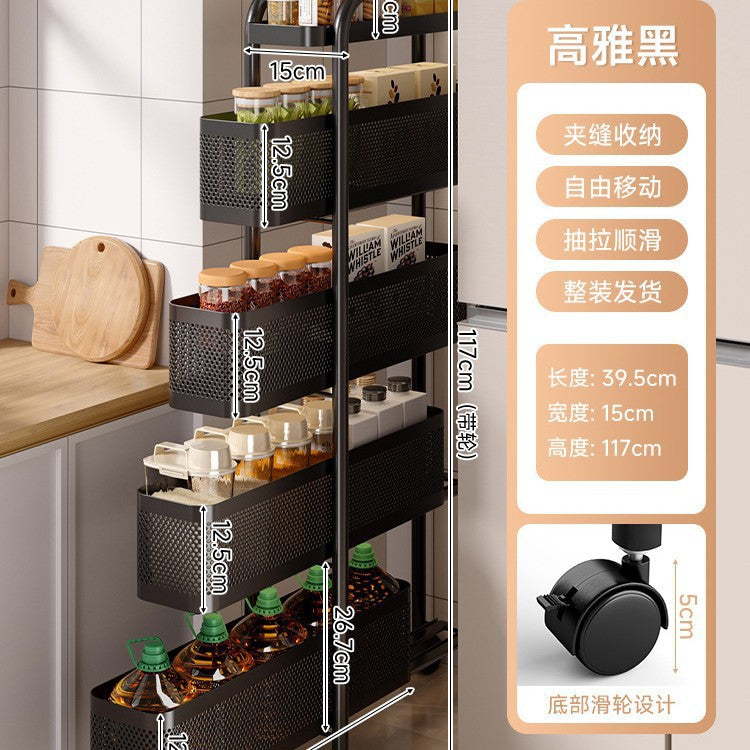 Narrow gap storage shelf stainless steel cart kitchen refrigerator narrow space organizer mobile bathroom storage cabinet