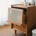 Japanese solid wood bedside table rattan bedroom wabi-sabi storage cabinet casual night light drawer medieval storage sofa side cabinet