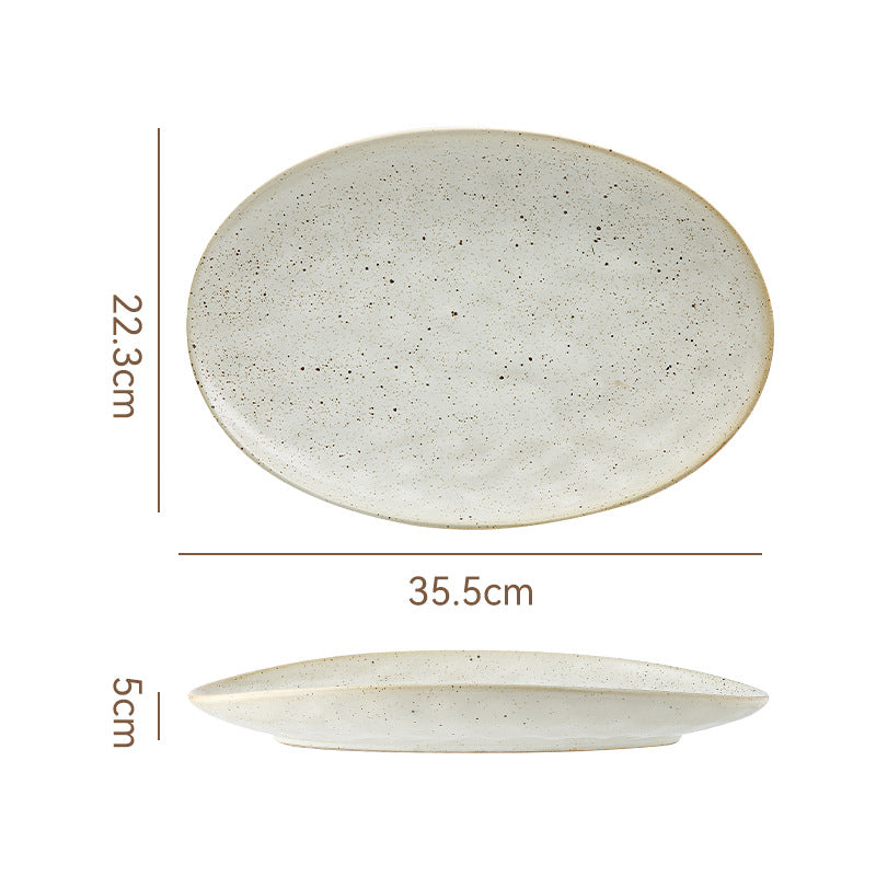 Retro stoneware oval ceramic long plate restaurant for home large capacity stylish fish plate sushi pastry dessert plate