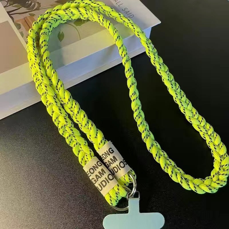 Three-strand braided thickened ponytail long crossbody rope can be carried by men and women outdoor handmade strong cable stitch mobile phone lanyard