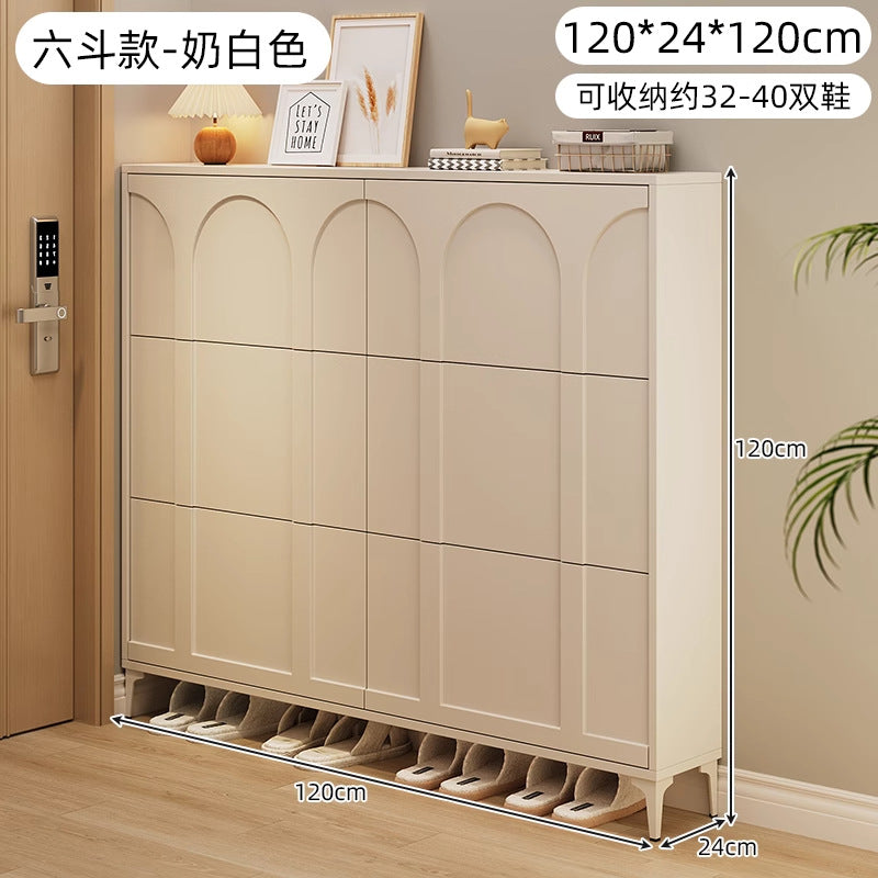 Cream style ultra-thin tipping shoe cabinet for home door small narrow entrance multi-layer entrance cabinet new arrival 2025 popular shoe rack