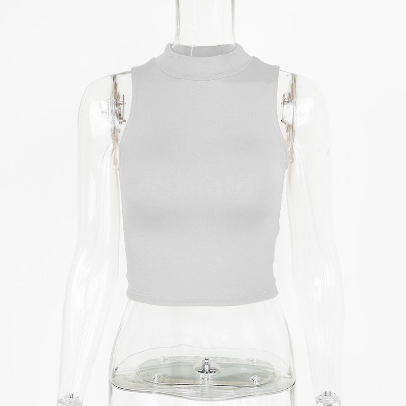 European and American ins summer new slim-fit short sleeveless T-shirt women's clothing yoga sports with a half-turtleneck vest