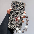 Suitable for iphone 16 glitter pink leopard print phone case apple 17 with beaded chain high-end full cover soft case