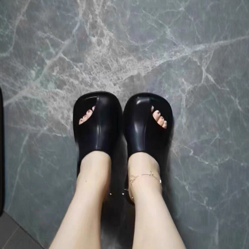 Outwearfashioneasiest for match square toe summer open toe thick high heel toe slippers sandals soft leathersexyniche style design not tired