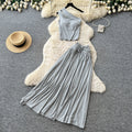 Lazy style slanted shoulder skirt slimming lookelegantfashionsuitsummerhigh waist skirt slimming lookelegantfashionsuit
