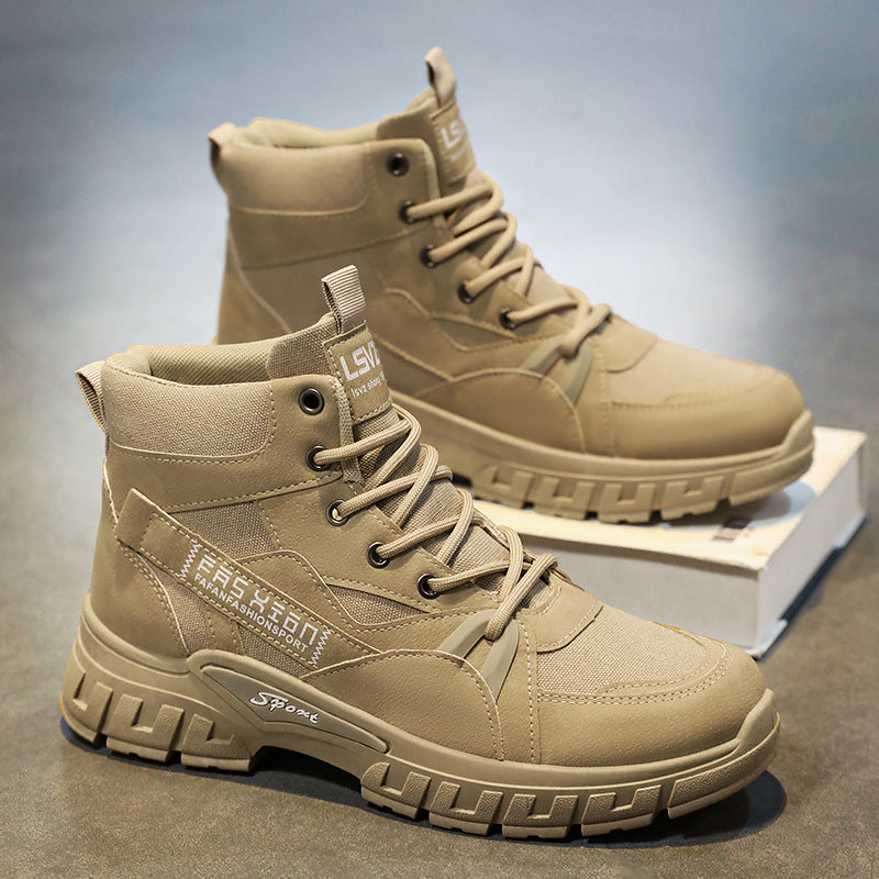 Boots men's shoes spring high-top british style retro mid-top workwear boots outdoor sports hiking desert combat boots
