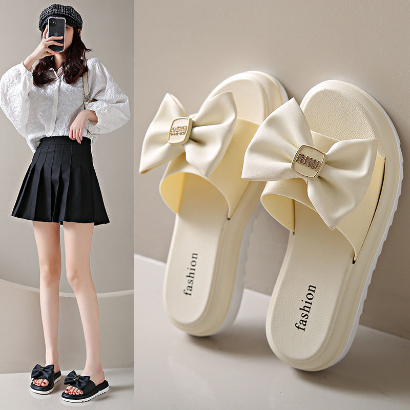 Trendy bowknot slides for women - new outdoor style, super popular, one-strap, non-slip, chunky sole, high-end sandals