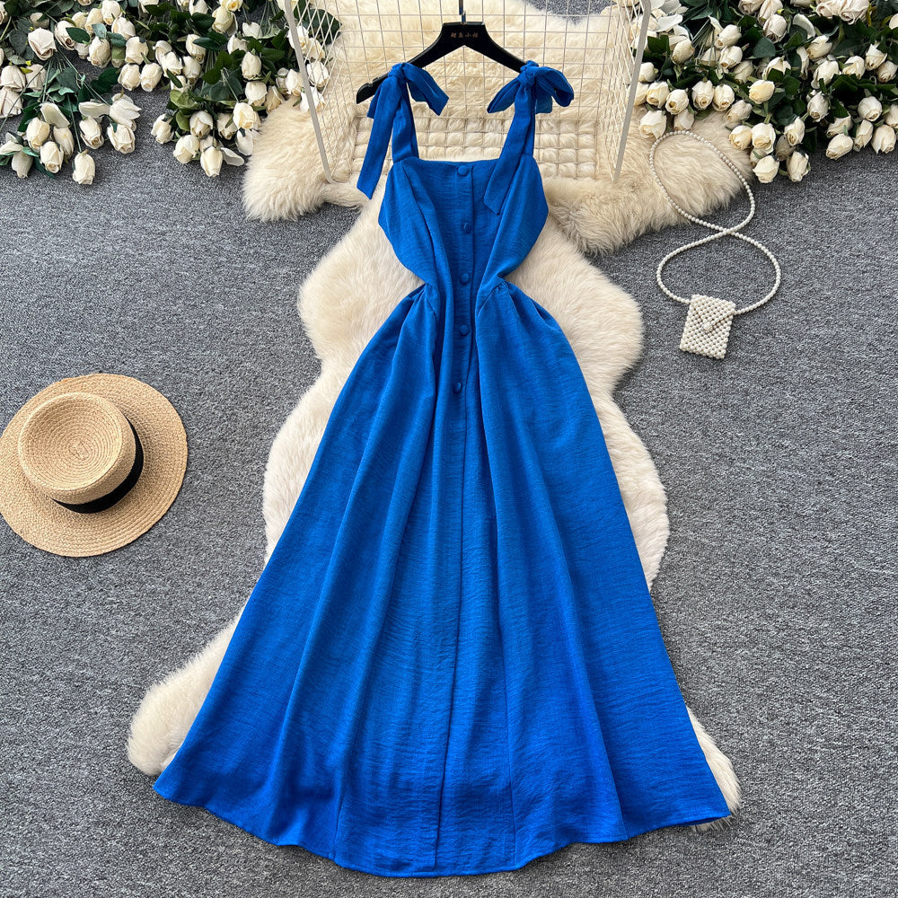 Vacation style pink suspender sweettie backdress women's summer relaxed style high waistslimming look a-line long skirt work clothing