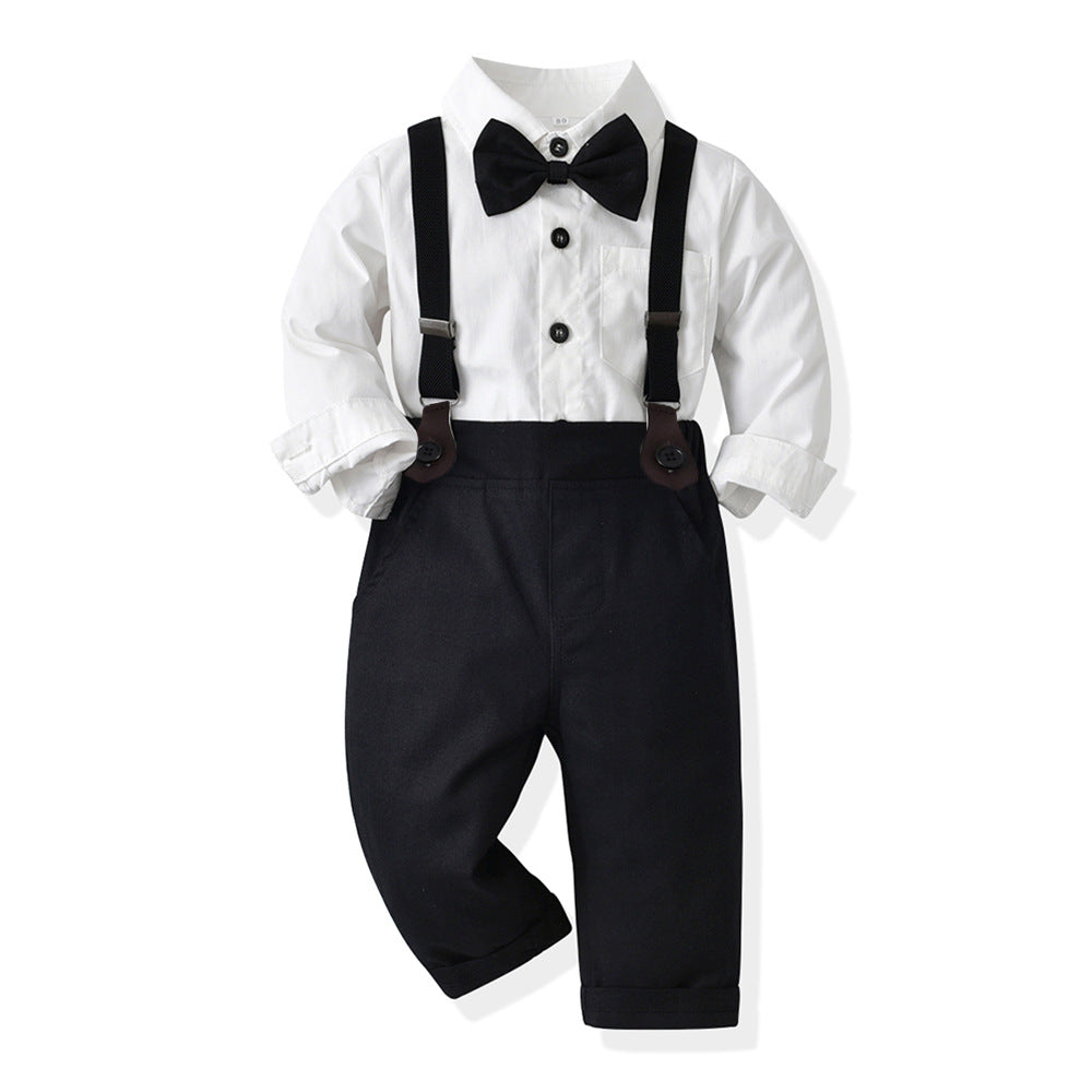 Boys' formal wear, children's performance outfit, student piano recital costume, floral dress for kids, big kids' white shirt and black pants set